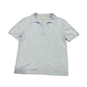 J Crew Womens Short Sleeve Cotton Cashmere V Neck Polo Shirt Old Money Timeless